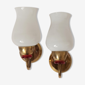 Pair of 1950 wall lamps in vintage golden brass