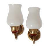 Pair of 1950 wall lamps in vintage golden brass