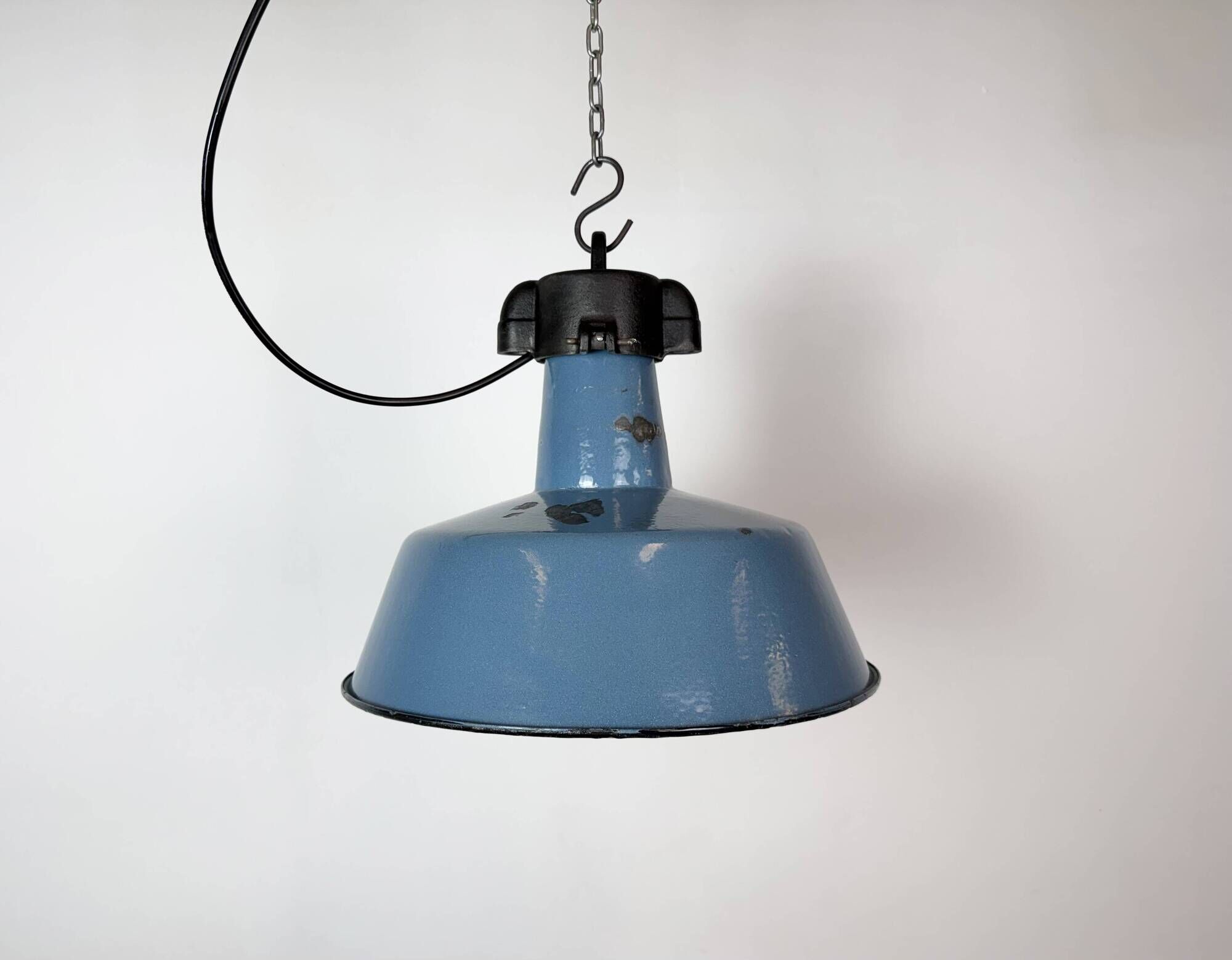 Industrial Blue Enamel Factory Lamp with Cast Iron Top, 1960s