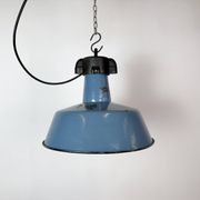Industrial Blue Enamel Factory Lamp with Cast Iron Top, 1960s