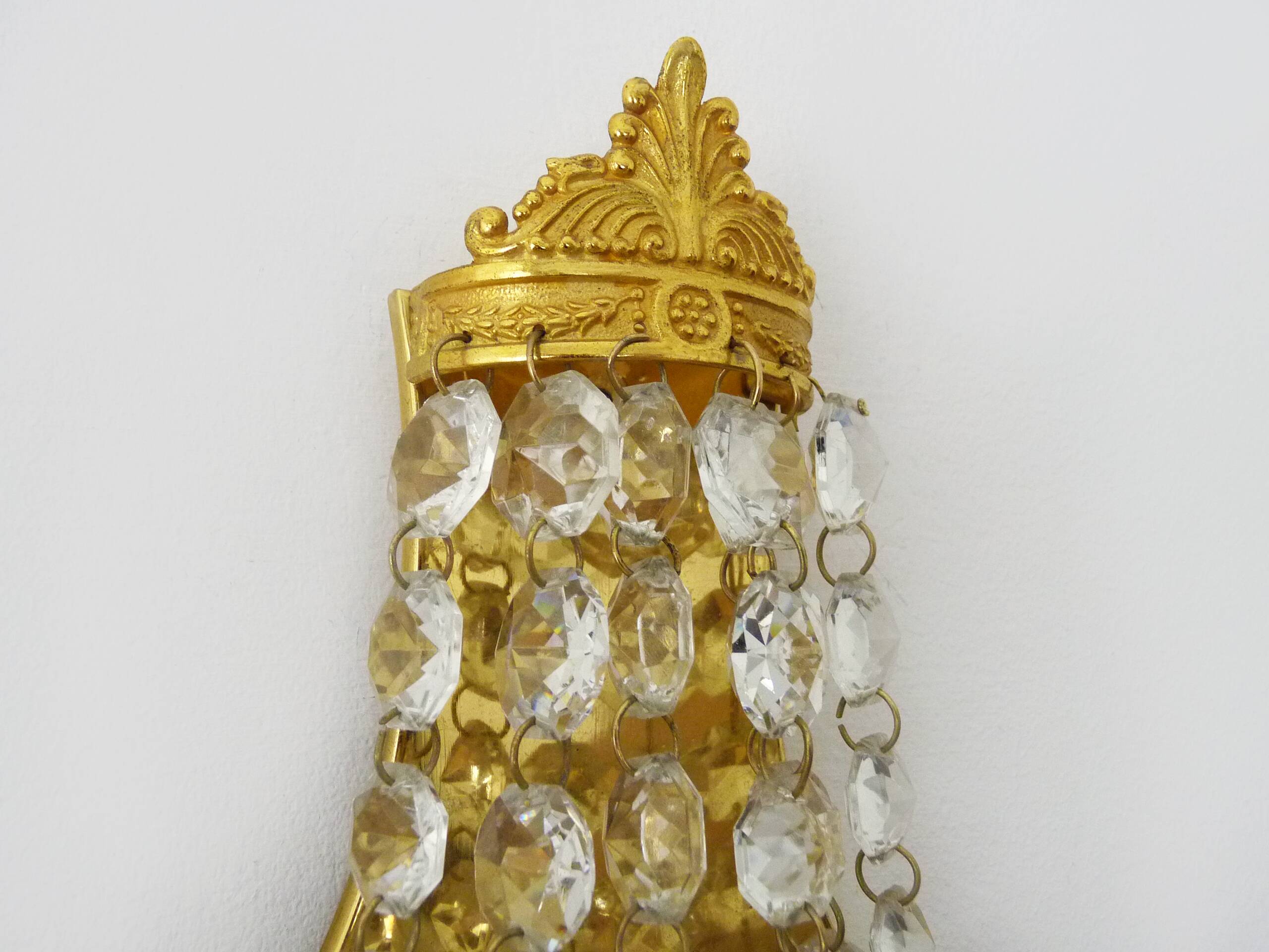 Pair of vintage 3-tiered hot air balloon wall sconces with glass tassels. 1960s