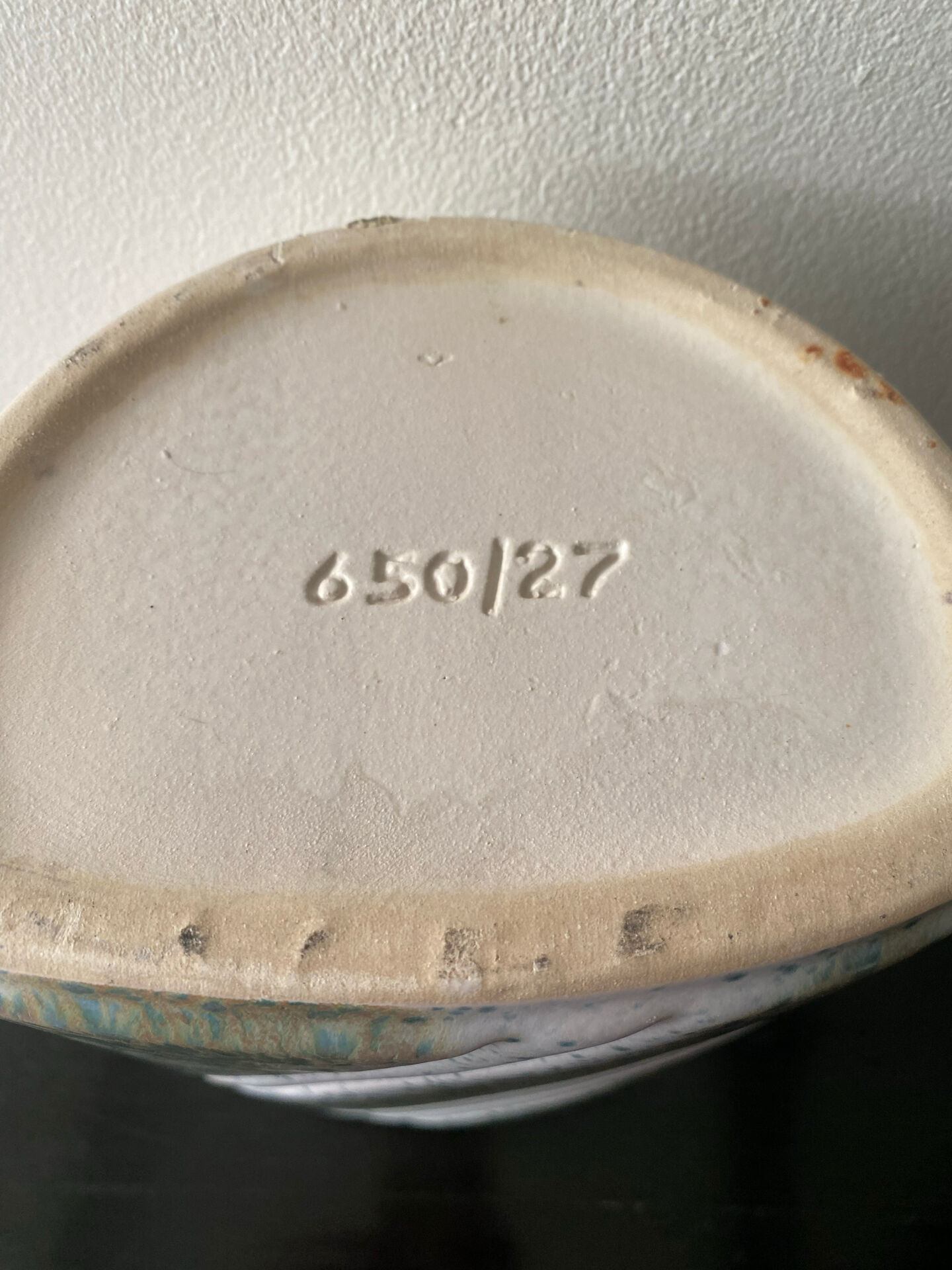 Large vintage vase numbered in pale green and white.