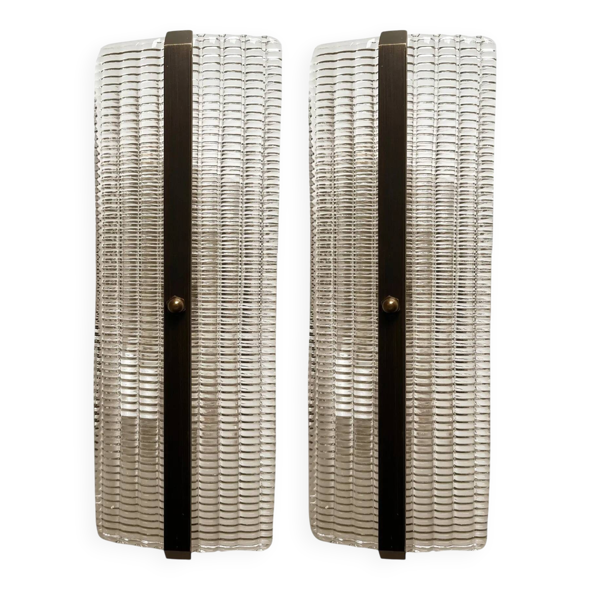 Elegant Brunish Diamanted Rectangular Murano Glass Wall Sconces – Two-Piece