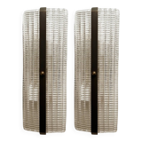 Elegant Brunish Diamanted Rectangular Murano Glass Wall Sconces – Two-Piece
