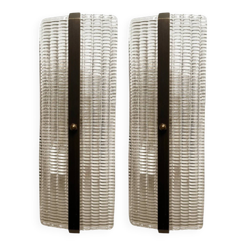 Elegant Brunish Diamanted Rectangular Murano Glass Wall Sconces – Two-Piece