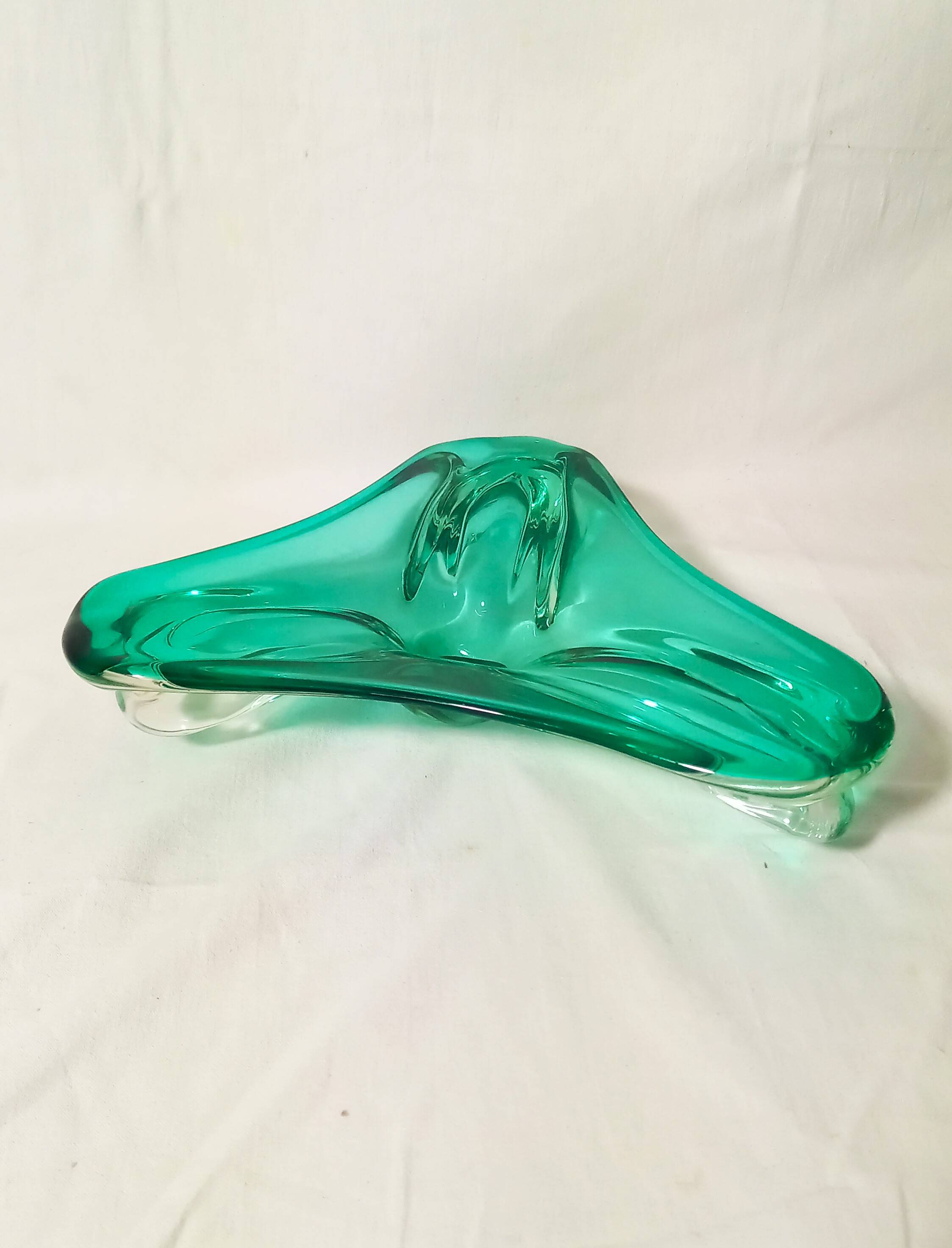 Mid-century green sea glass trilobe plate