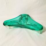 Plat trilobe en verre vert-de-mer midcentury