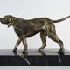 Lamp, Art Deco night light, dog on black marble base, pink globe. Year 30