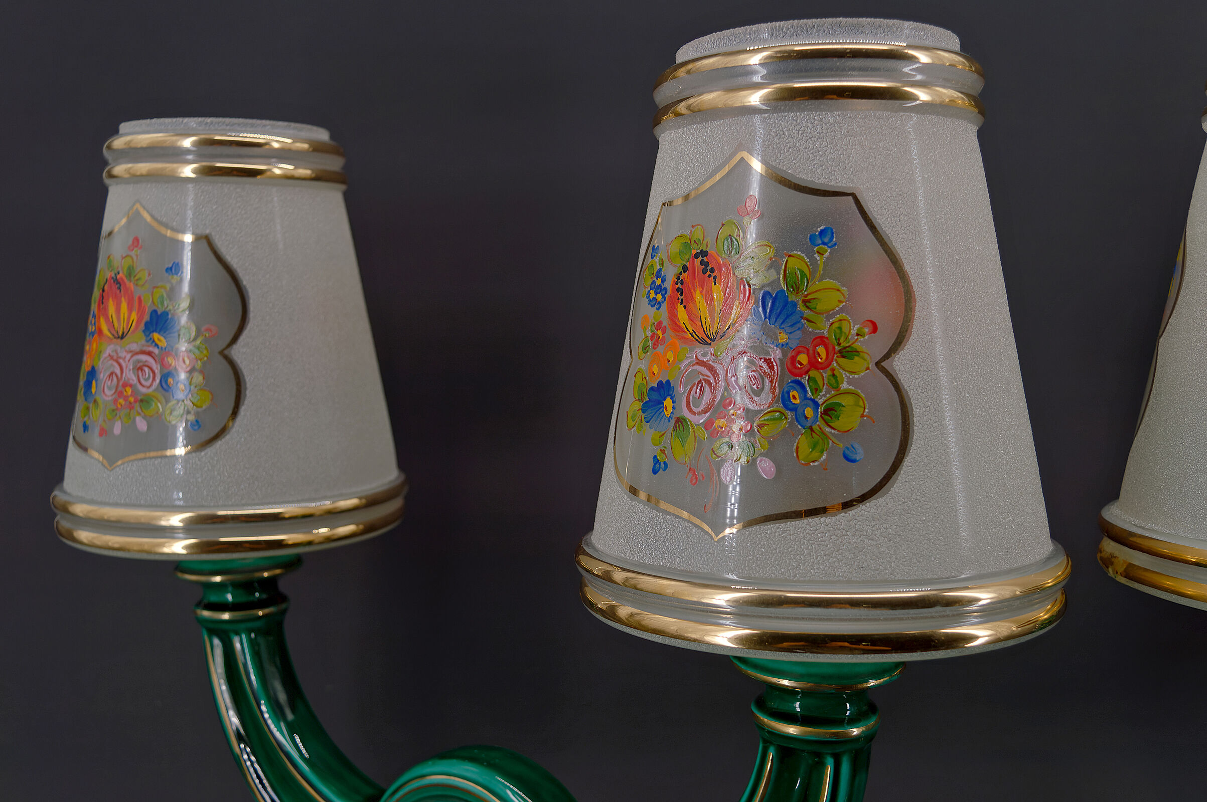 Pair of lamps in green and gold earthenware, circa 1940