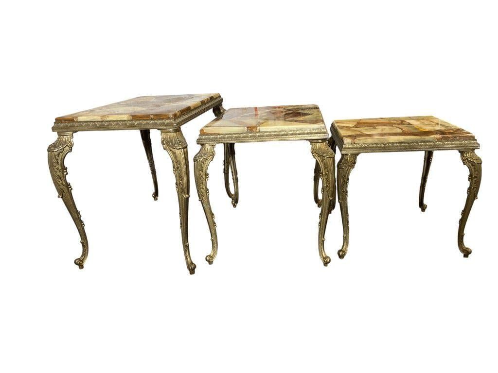 Ensemble de 3 tables gigognes vintage / tables d'appoint en onyx