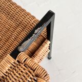Rattan wicker and iron lounge chairs, set of 4