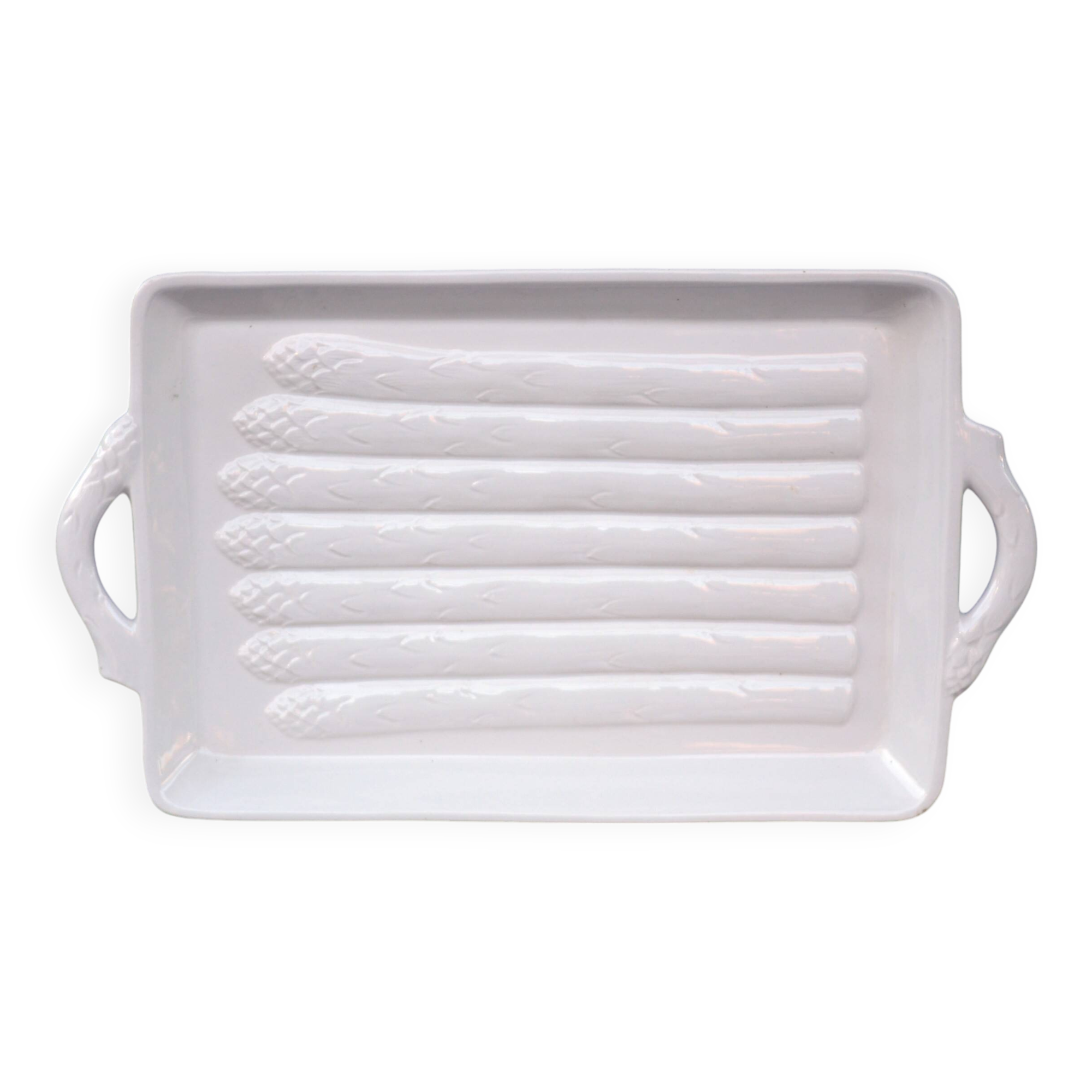 Italian White Majolica Rectangular Dish or Plate circa Asparagus Majolica
