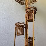 50s rattan plant stand floor lamp
