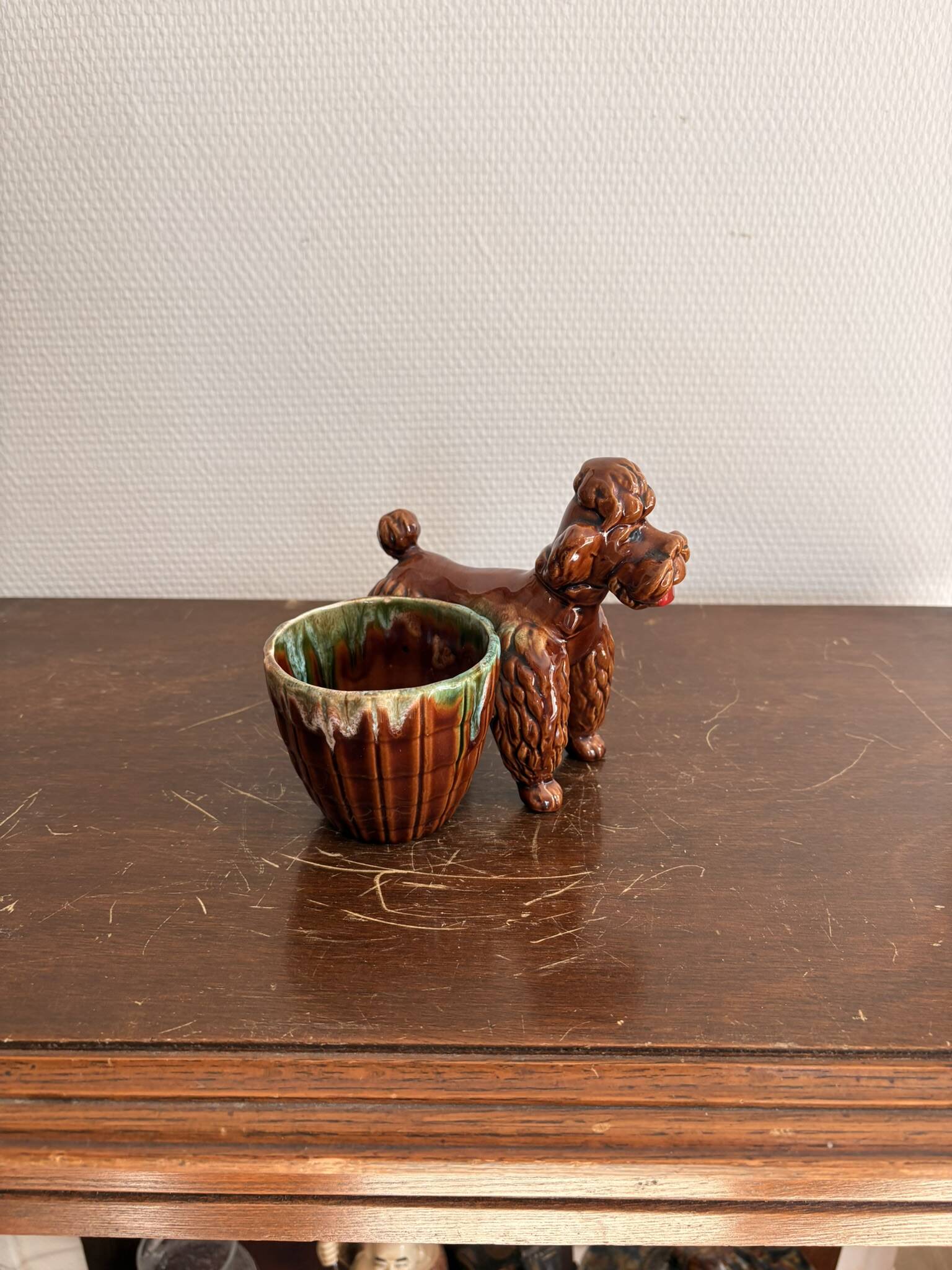 Vide poche, porte allumette en faïence caniche Ditmart Urbach