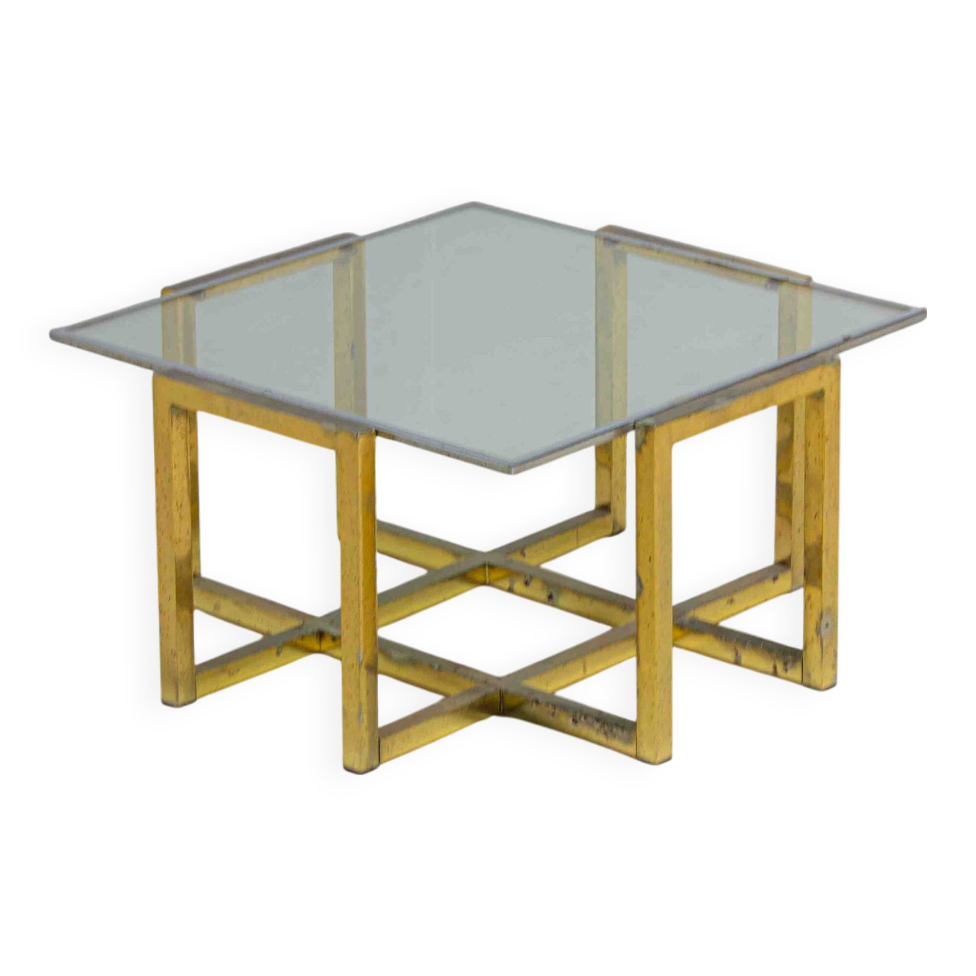 Geometrical regency coffee table in patinated brass, 1970s