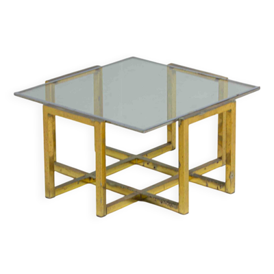 Table basse géométrique de style Régence en laiton patiné, années 1970