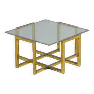 Table basse géométrique de style Régence en laiton patiné, années 1970