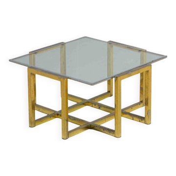 Geometrical regency coffee table in patinated brass, 1970s