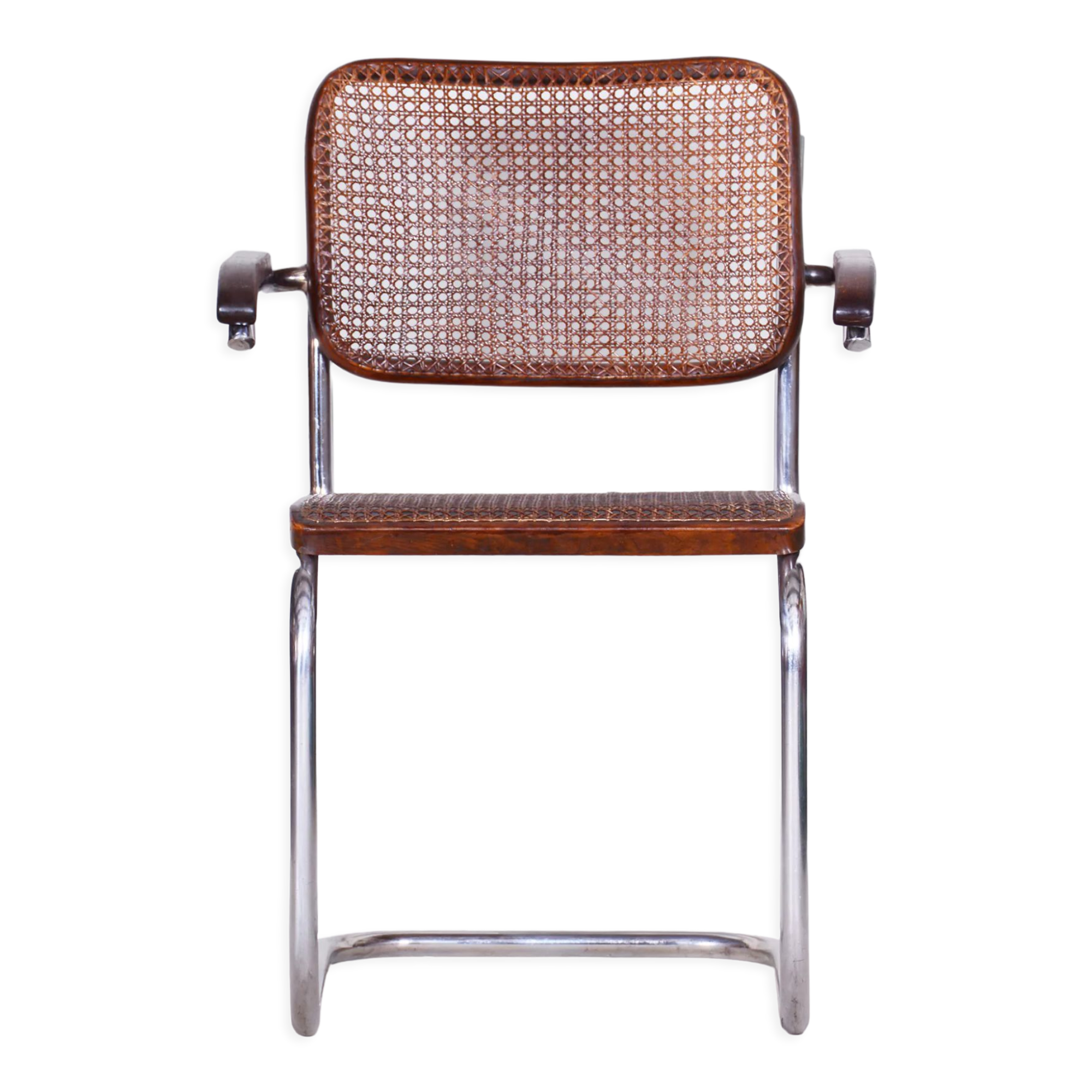 Restored Bauhaus Armchair, Marcel Breuer, Thonet, Beech, Chrome, Germany, 1930s