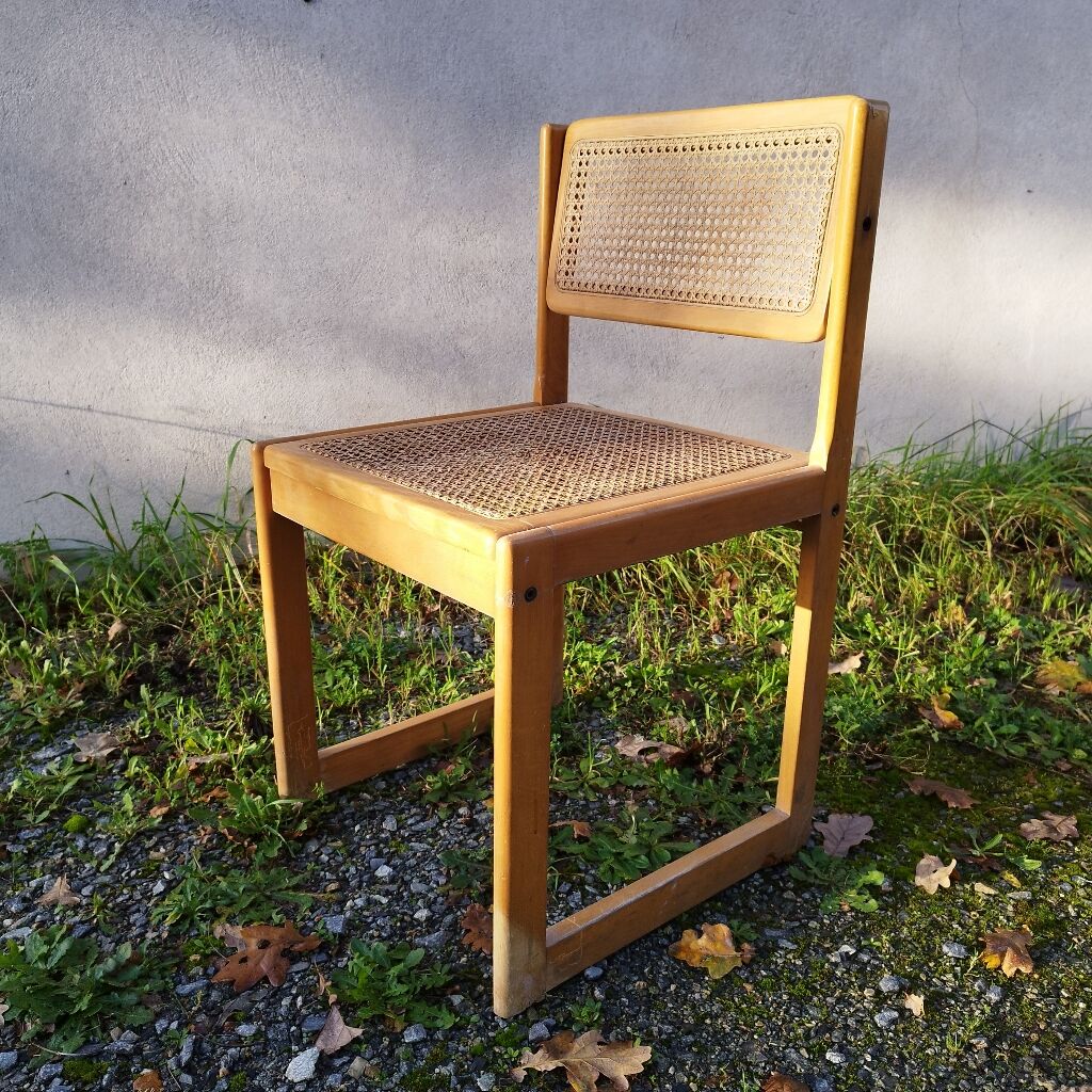 Pair of vintage varnished wood tanned chairs