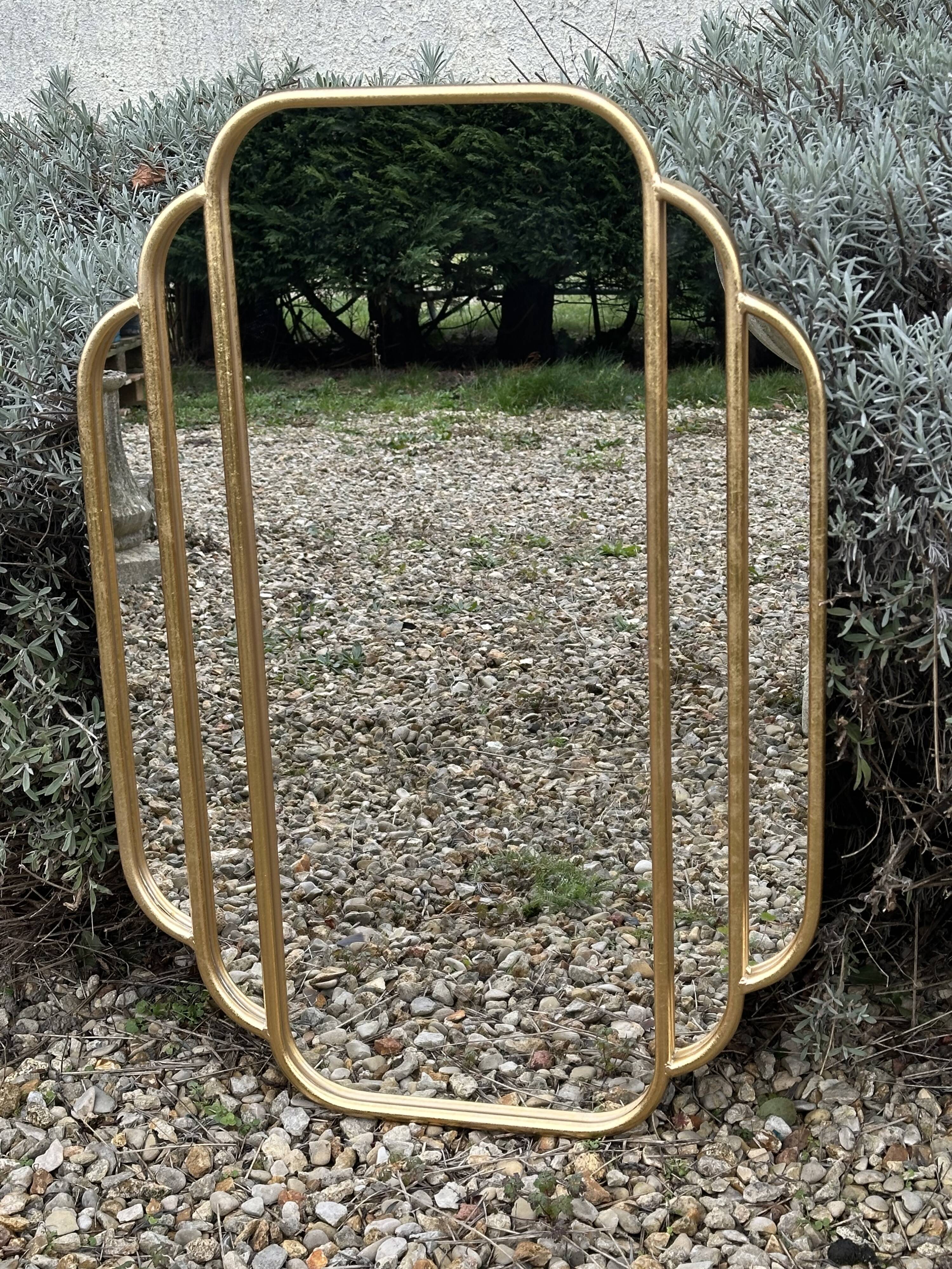 Art Deco style mirror in patinated gold iron 85 x 60 cm