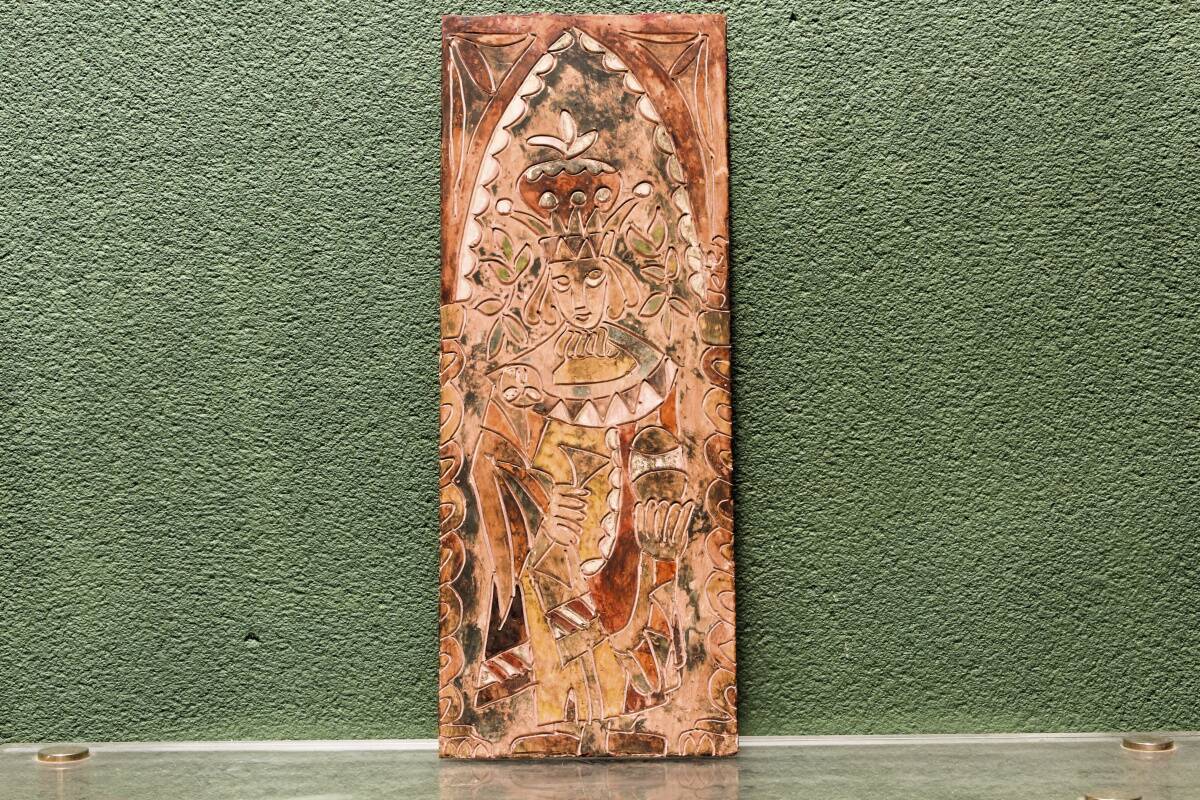 Bas-relief in terracotta, raw art, signed Christophe Jehan.