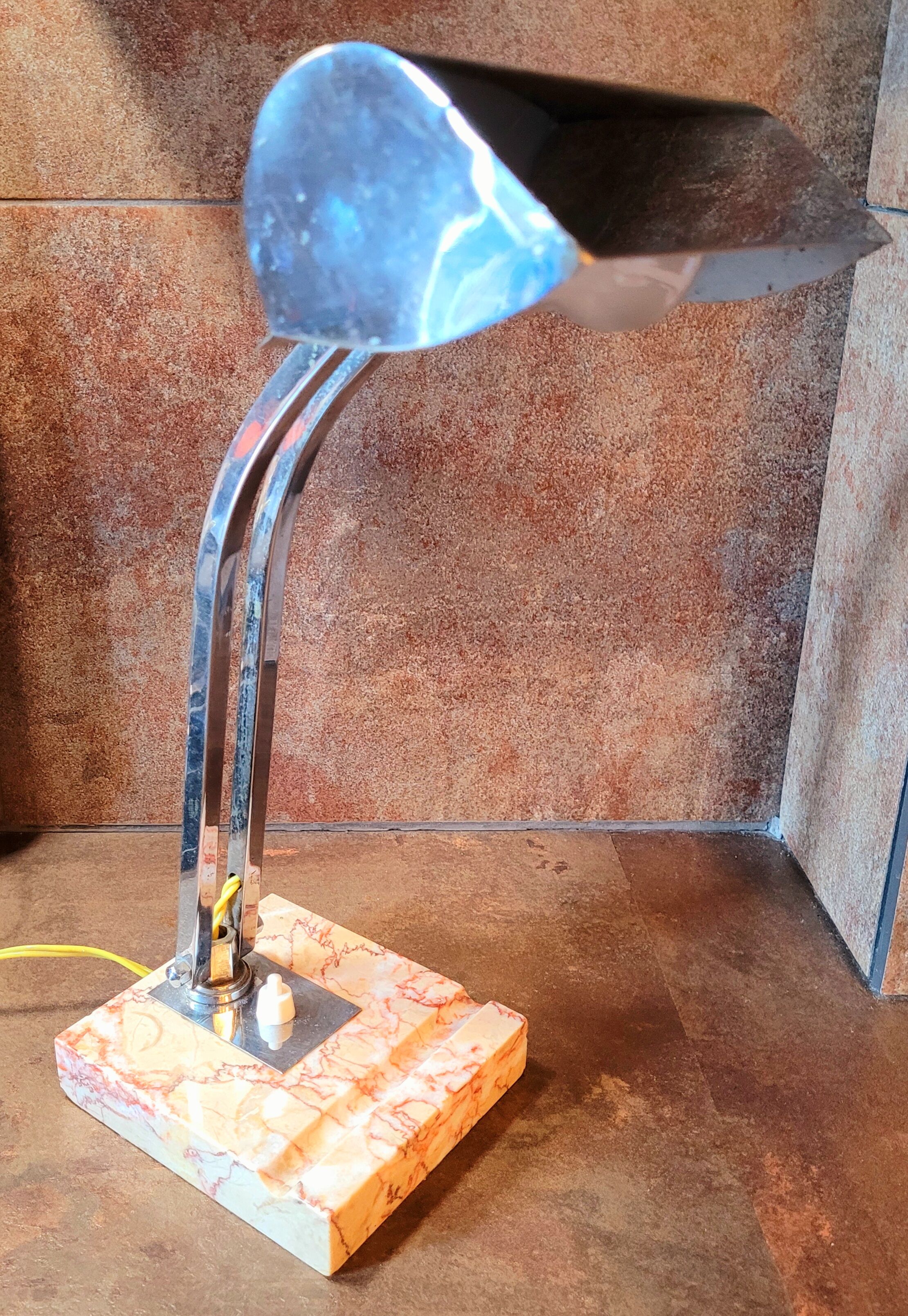 Antique Vintage Art Deco Chrome Metal Desk Lamp