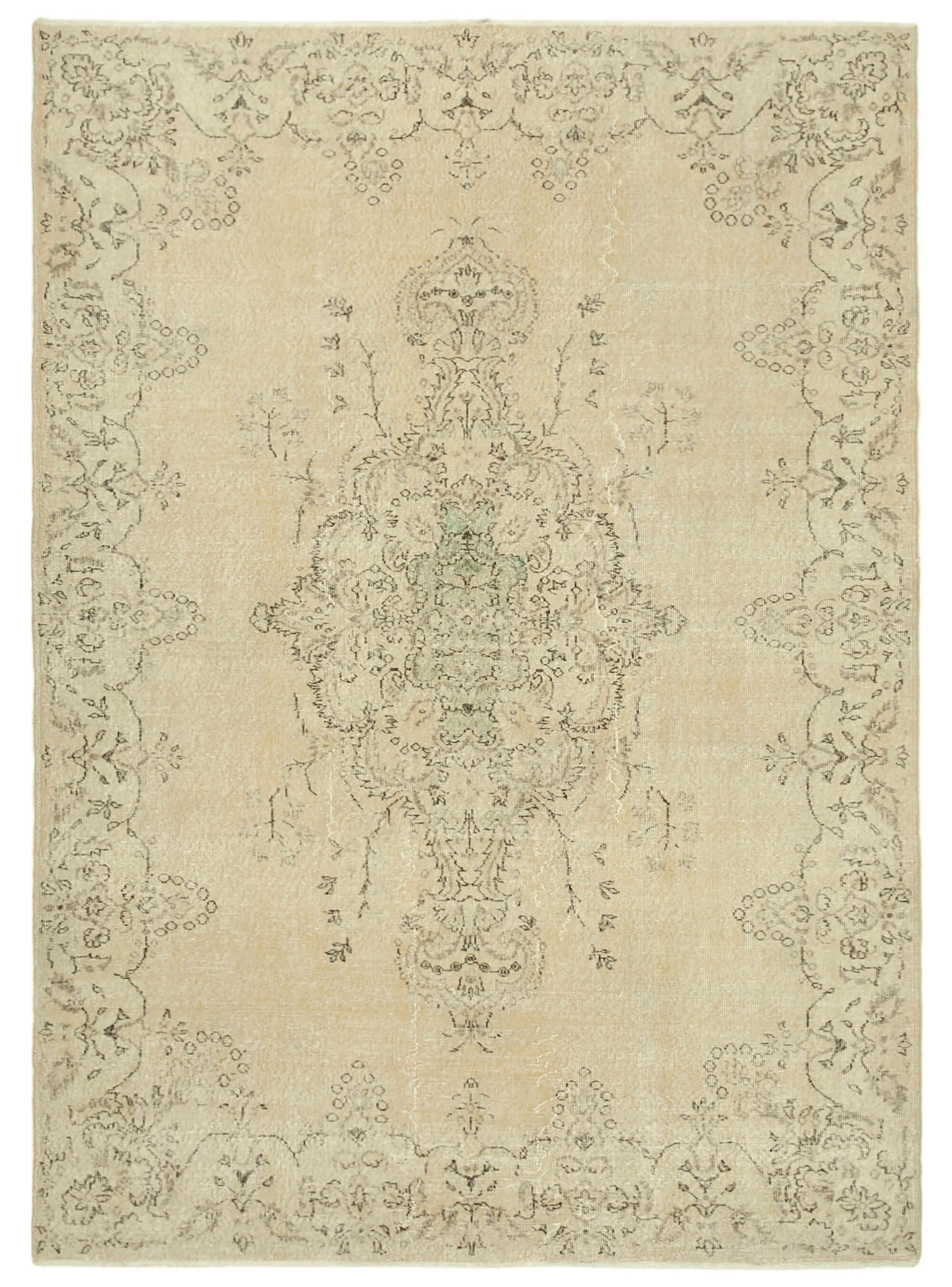 Handwoven unique anatolian beige carpet 212 cm x 300 cm