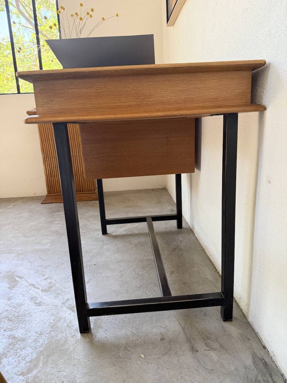 Modernist 50s oak metal desk