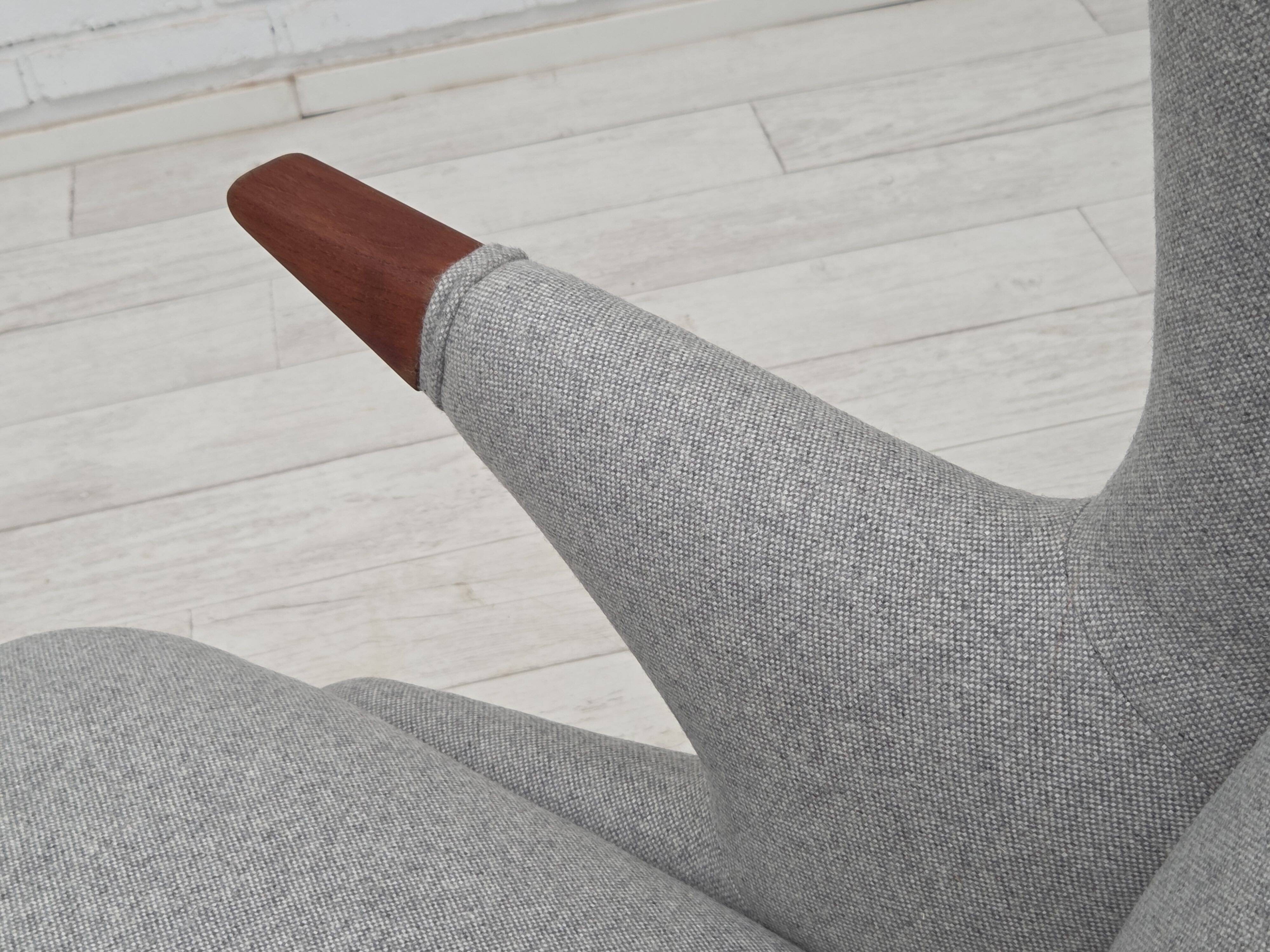 1960s, Danish "Teddy chair" with stool, reupholstered, wool, teak wood.