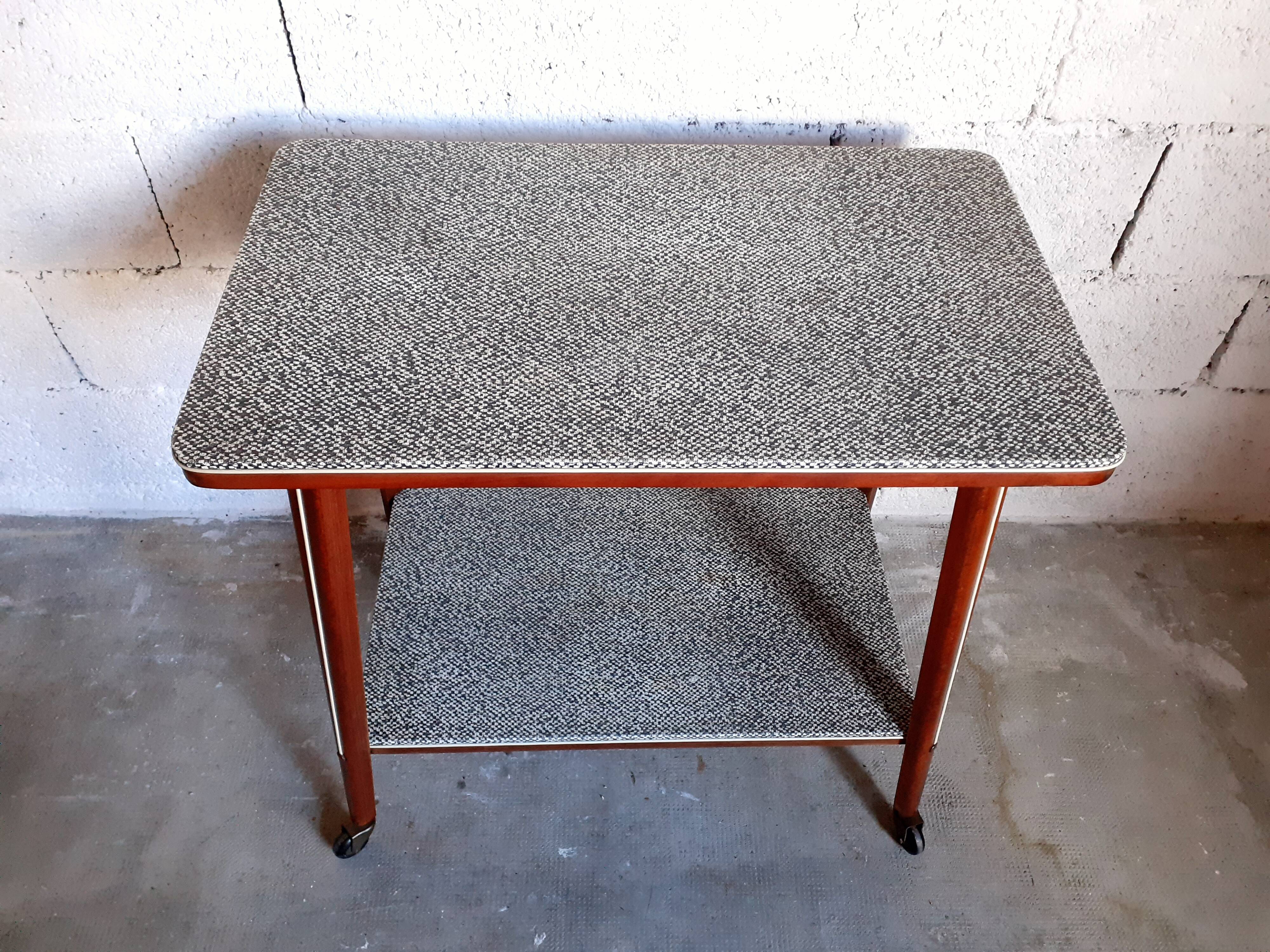 Vintage multifunction service / side table on wooden wheels 50 years 60