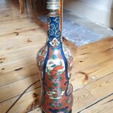 Multicolored painted wooden lamp with floral and animal decoration