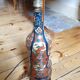 Multicolored painted wooden lamp with floral and animal decoration