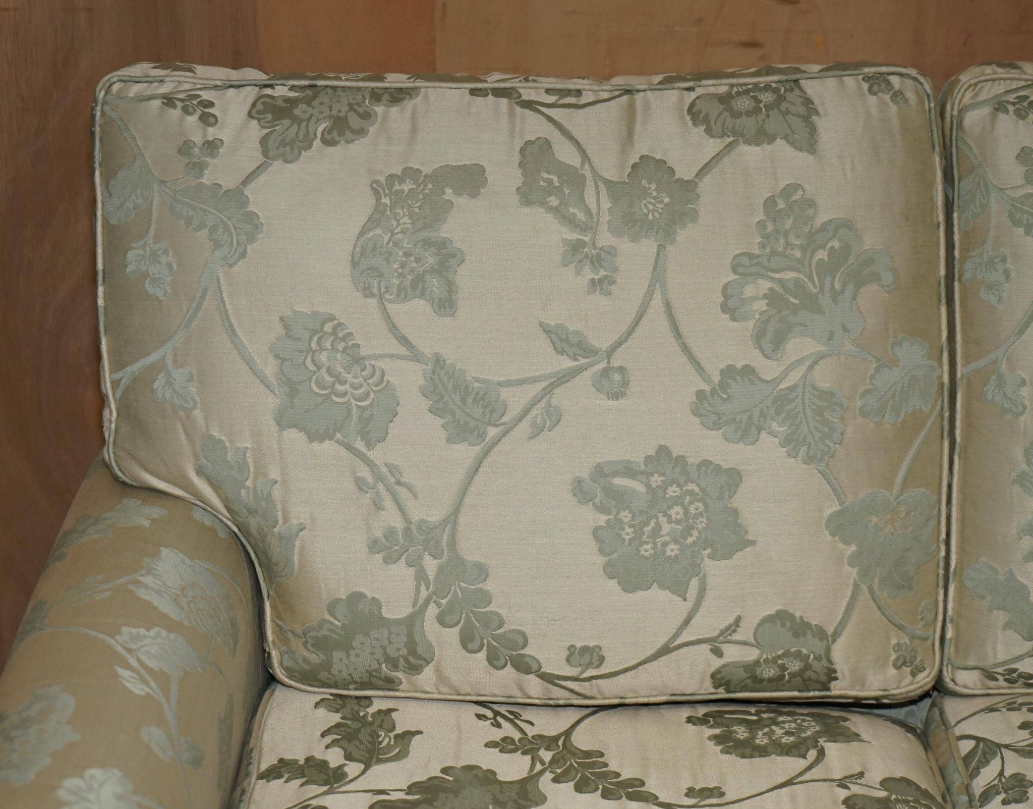 Pair of Howard & Son's style sofas in floral patterned silk blend.