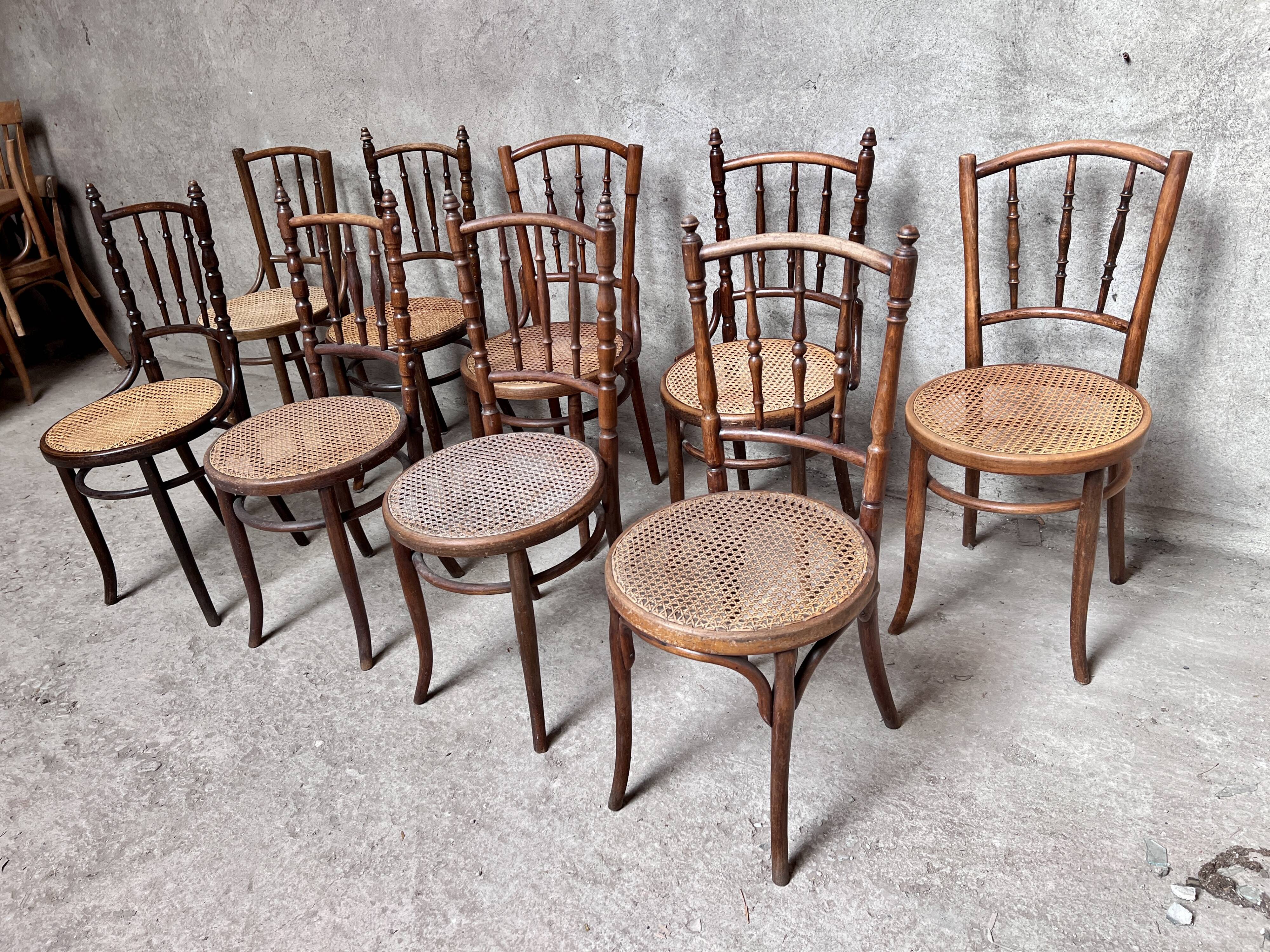 Series of 7 old bar cane cane bistro chairs