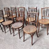 Series of 7 old bar cane cane bistro chairs