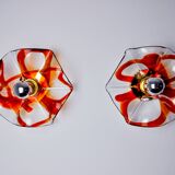 Paire d'appliques Fleur par la Murina, verre de murano orange, Italie, 1970