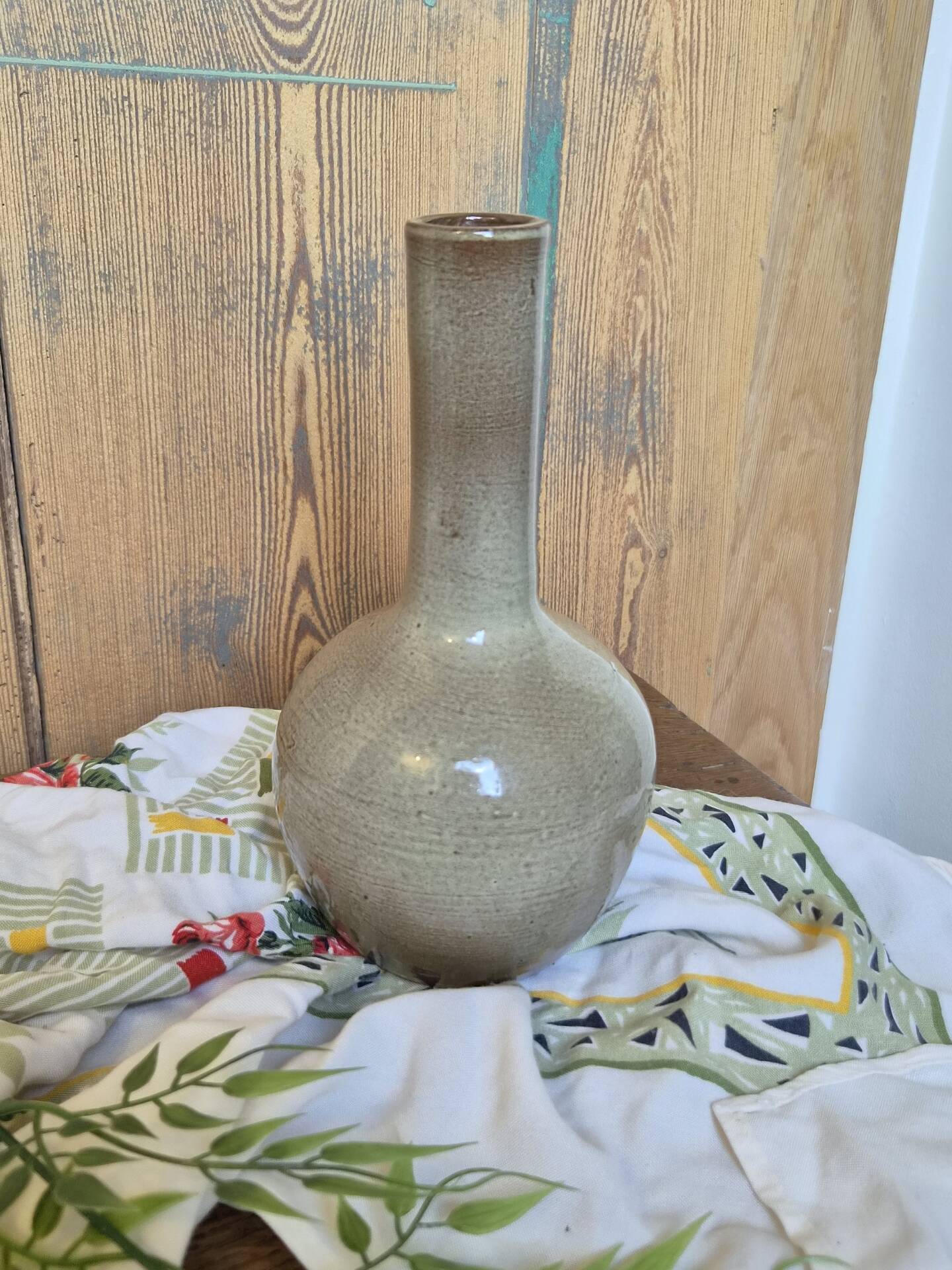 Glazed stoneware single-flower vase signed Jean Dubost, vintage Fr