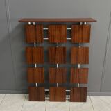 Coat rack wall unit in palisander wood veneer and chrome 1960s