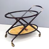 Vintage ebonized beech serving cart with oriental print, italy