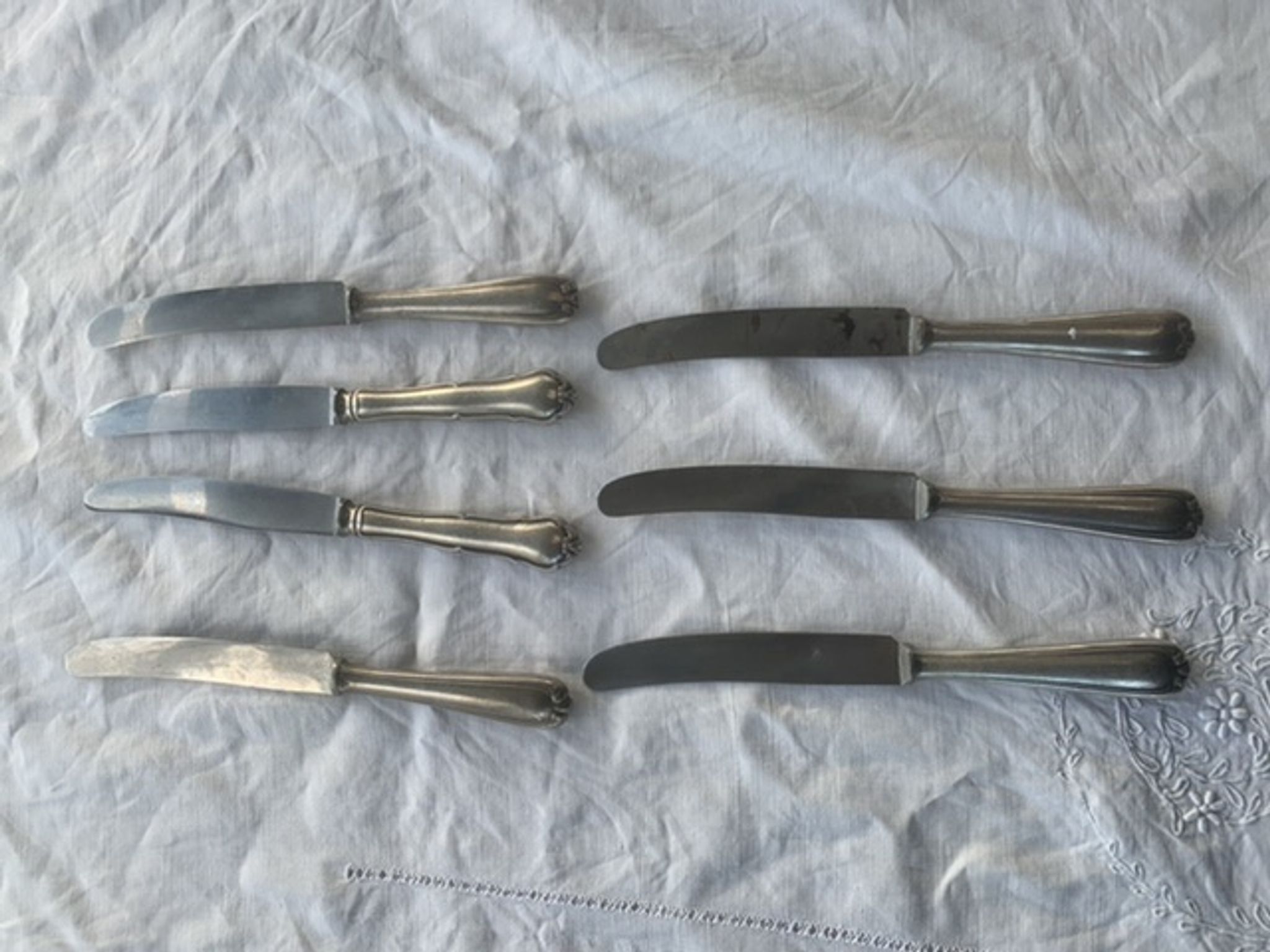 7 silver metal knives vdw Schwerte including an antique RJ monogram