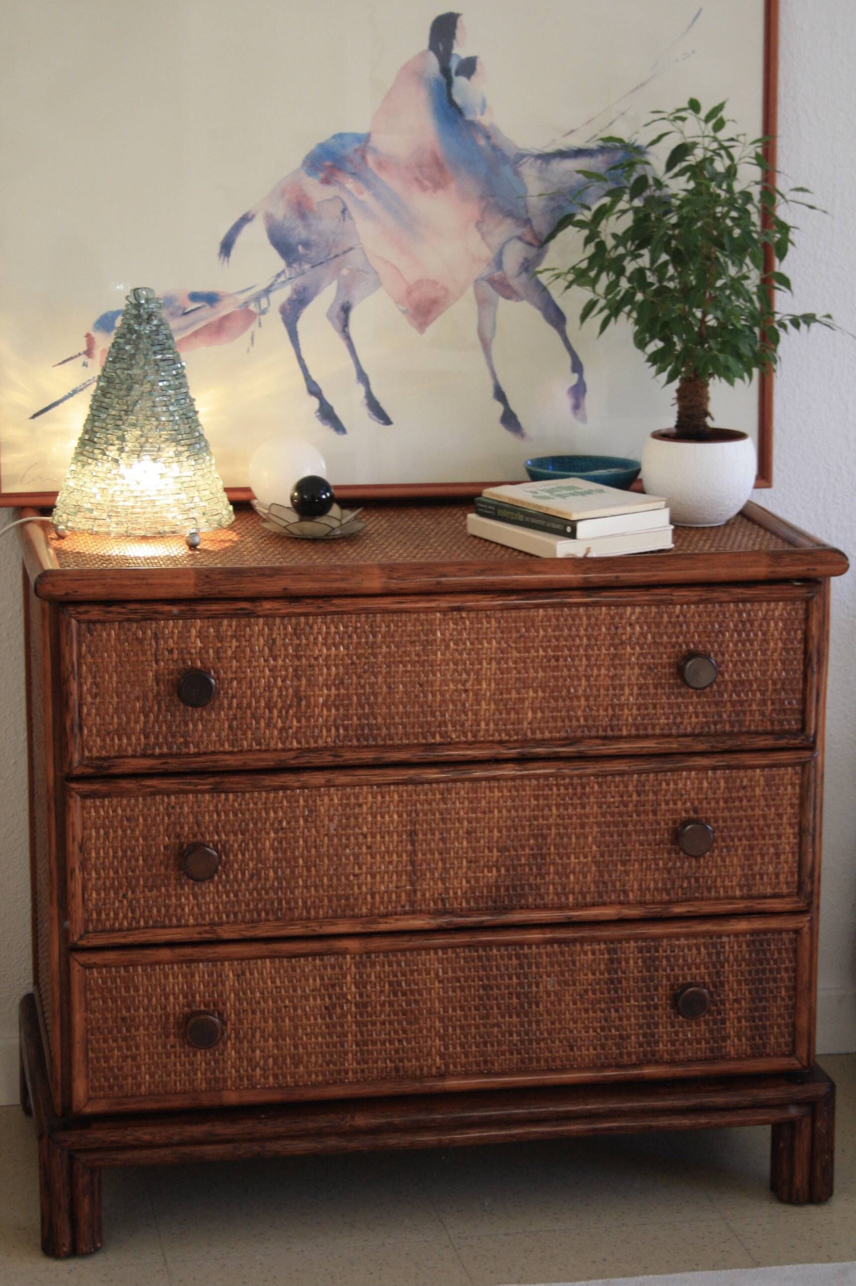 Roche Bobois commode published by Maugrion bamboo & rattan
