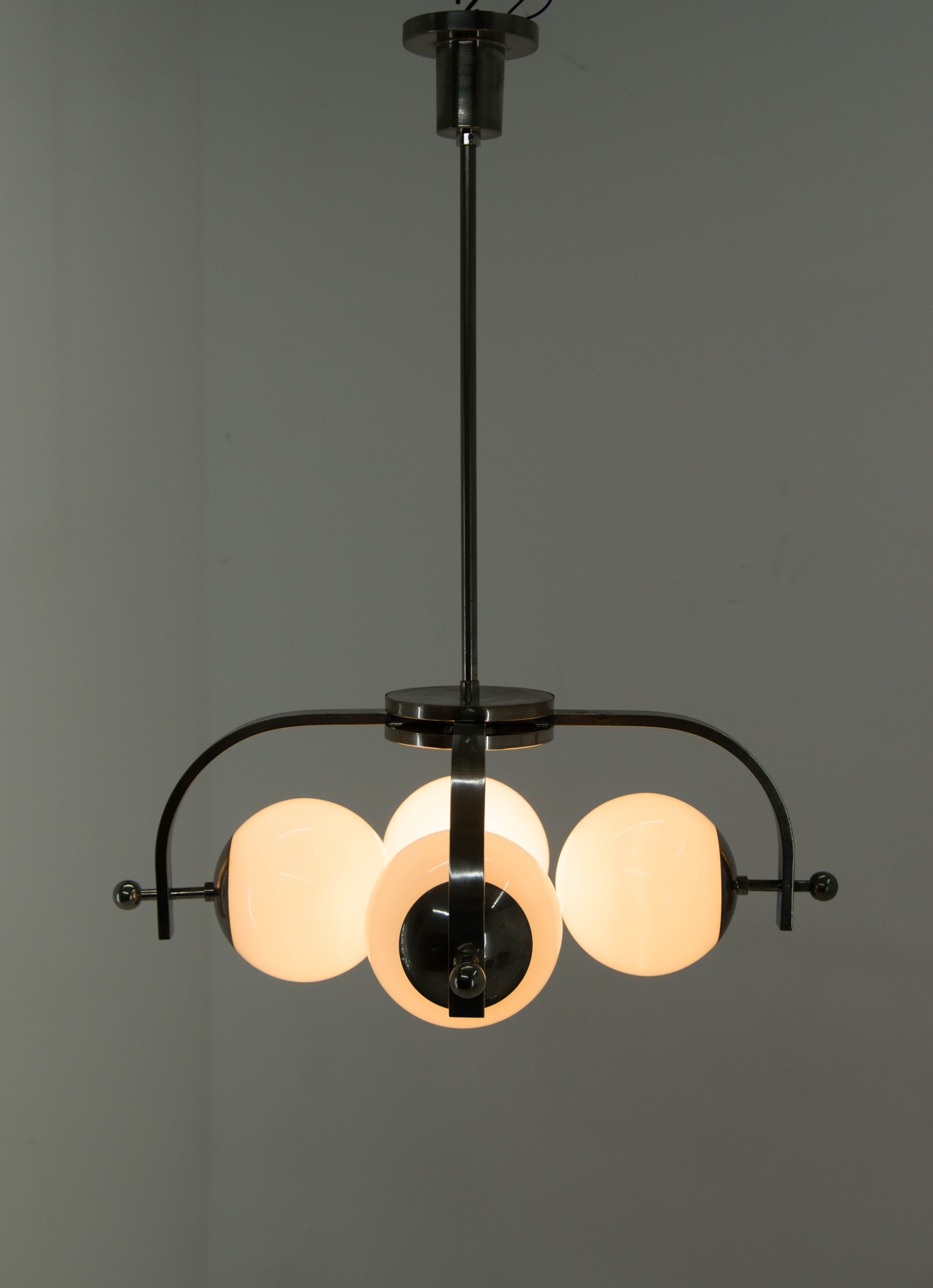 Bauhaus nickel-plated chandelier, 1930s