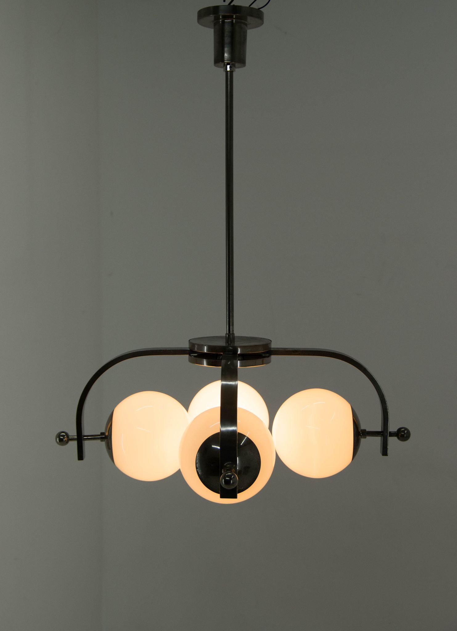 Bauhaus nickel-plated chandelier, 1930s