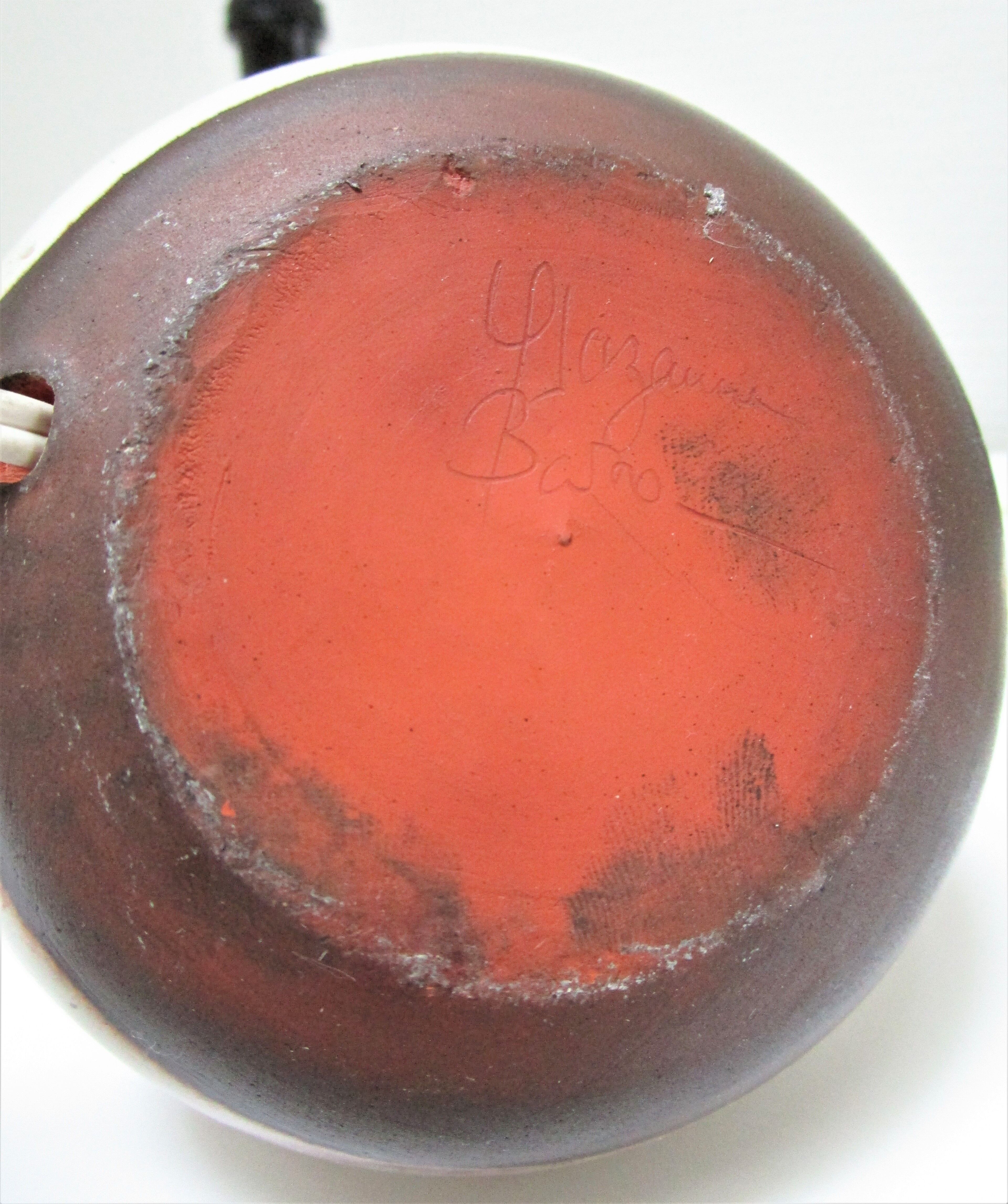 Three vintage ceramic lamps in blue, white and suede