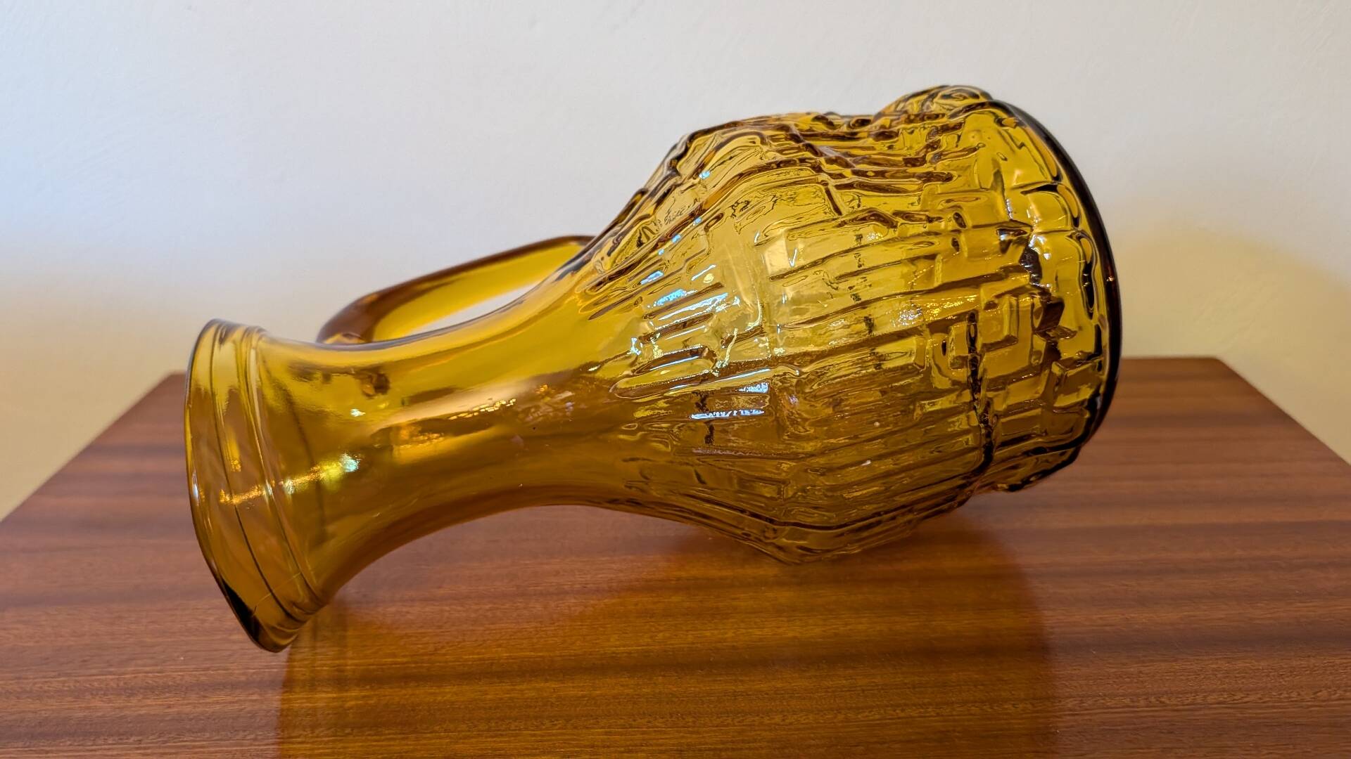 Italian pitcher textured amber glass 70's