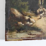 Huile sur panneau "Berger avec ses moutons", XIXème s.