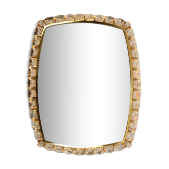 Brass & crystal glass illuminated wall mirror from Palwa, 1970s