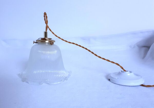 Suspension/ abat jour en verre holophane - ambiance rétro assurée - 1940 - vintage