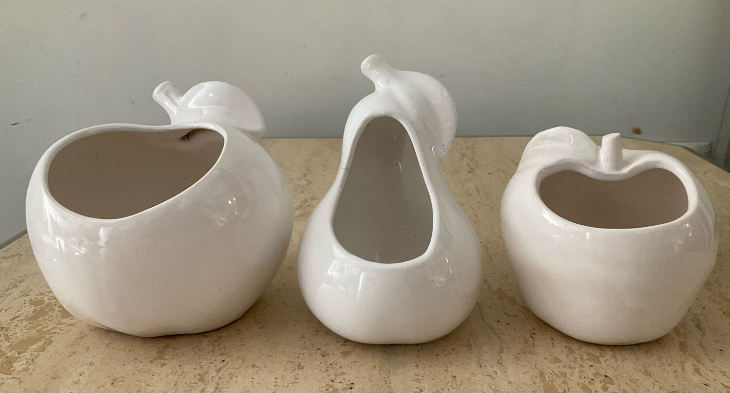 Trio of cache pot vintage apple glazed ceramic